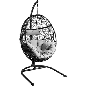Hanging Egg Chair, 36.5-Width Oversized Swing Chair with C-Hammock Stand Set, Hammock Chair with Soft Seat Cushion & Pillow, Multifunctional Hanging Chairs for Outdoor Indoor Bedroom (Gray)Outdoor swing hanging chair eggshell courtyard gardenchair