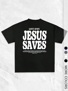 1 Piece Christian T-Shirt for Men and Women, John 3:16-17 Bible Verse Graphic Tee with “Jesus Saves” Print, Faith-Based Casual Wear for Church and Daily Witness