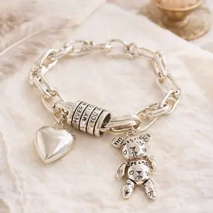 Retro Heart And Bear Bracelet for Women Men Vintage - Handmade Heart Bracelet