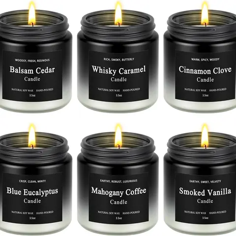 6-Pack 21oz Aromatherapy Scented Candles Gift-Ready Box - Vanilla Scents, Bold Spices, Cedar, Black and White Gradient, 150h Long Burn, 150h Aroma Time, Ash-Minimized, Prop 65 Safe, Stress Relief, Home Decor, Cool Gifts for Guys (Father's Day, Birthday)