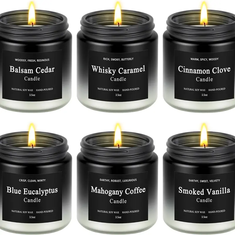 6-Pack 21oz Aromatherapy Scented Candles Gift-Ready Box - Vanilla Scents, Bold Spices, Cedar, Black and White Gradient, 150h Long Burn, 150h Aroma Time, Ash-Minimized, Prop 65 Safe, Stress Relief, Home Decor, Cool Gifts for Guys (Father's Day, Birthday)