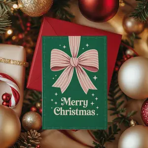 Merry Christmas Printable Card - Festive Holiday Greeting with Bow | Framless Poster G