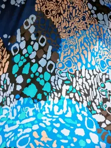 Aquatic Print 100% Silk Jersey Fabric by the Yard - Abstract Pattern in Black, Aqua, Blue, Brown, Periwinkle, and Tan