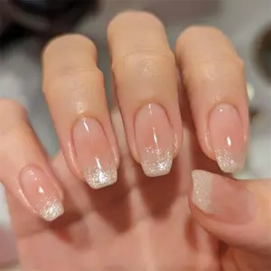 Short Square Fake Nail, 24pcs/set Glossy Press on Nails for Women & Girls DIY Nail Art, Removable Elegant Stick on Nails Kit, Acrylic Press Nail, Glitter Decorative Nails
