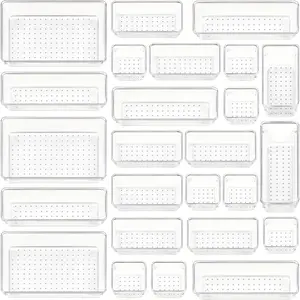 25/44/60pcs Table And Drawer Storage Box, Clear Plastic Drawer Organizers Set, 4-Size Drawer Organizer Trays, Storage Bins For Office, Desk & Drawer Organizer for Home Storage