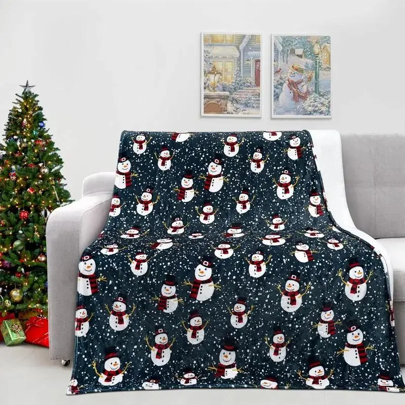 Cozy Christmas Snowman Fleece Throw Blanket in Blue - Ultra Soft, Lightweight, and Reversible Pattern for All-Season Comfort on Couch, Bed, or Camping Adventures; Festive Gift for Home and Travel