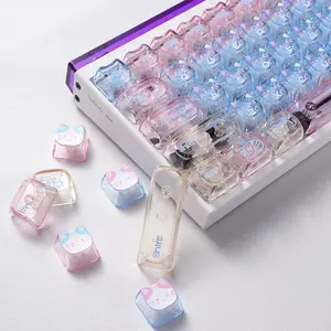 Little Lazy Cat Themed Keycap Set, Cute Cartoon Design, MAO+MOA Profile, Translucent PC Material, 79 Keys, Compatible with 60/61/64/65/67/68 Layout Magnetic Switch Mechanical Keyboards, Computer Desktop Decoration, Keyboard Accessory, Cute Aesthetics, Pla
