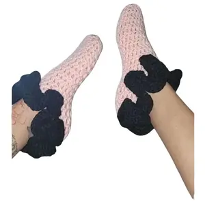 Handmade Crotchet Ruffle Socks- Pink/Black Breathable Design