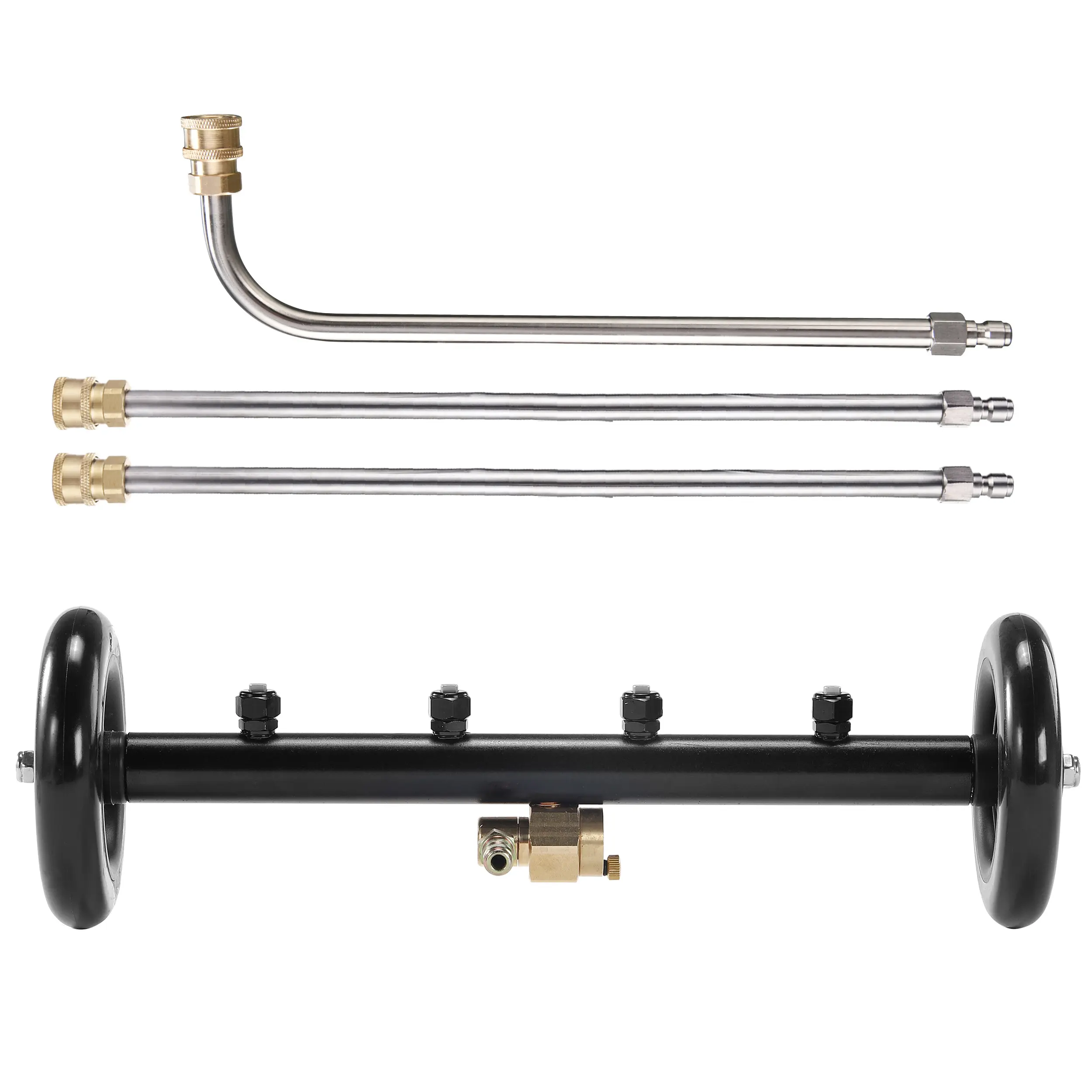 16-Inch Dual-Function Undercarriage & Surface Cleaner, 4000 PSI Pressure Washer Accessory with 3 Extension Wands, Quick Connect Fittings for Car, Truck, Trailer Care, Deck & Driveway Cleaning, Trucks