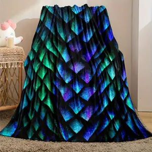 1Pc Luxurious Dragon Scale Texture Flannel Blanket- Comfortable, Soft, Lightweight |   Vibrant Multicolor Design For Sofa, Bed, Travel, Camping |   All-Season Comfort, Perfect Gift Choice, Four Seasons Blanket |   Modern Blanket |   Comfortable Blanket