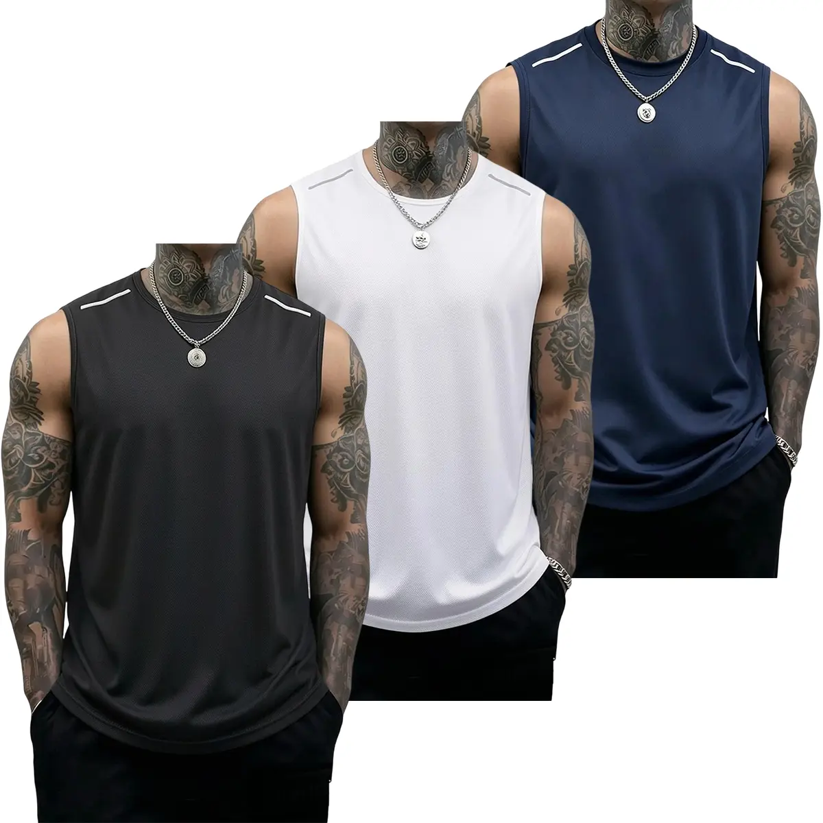 3PCS men’s fitness tank tops, casual sleeveless muscle T-shirts, bodybuilding T-shirts, men’s crew-neck compression shorts for basketball, sports tank tops, solid color design, summer style. Father’s Day Gift Recommendations