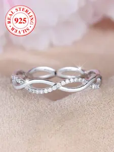 S925 Sterling Silver Ring, Hollow Wave Dual Layer Cross Design, Pave Engagement Ring, Promise Eternal Engagement Wedding Ring, Valentine's Day Birthday Gift