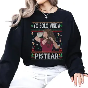 Funny Jenni Rivera Sweatshirt, Yo Solo Vine A Pistear Christmas Crewneck, – Christmas Crewneck Graphic Jenni Sweatshirt, Retro Gangster Mexican Streetwear, Mexican Merry Christmas Top, Full Color Casual Streetwear for Men & Women 3LHC
