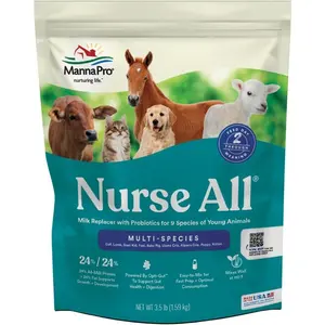 Nurse All Multi-Species Milk Replacer, Great for Calves, Lambs, Goat Kids, Foals, Baby Pigs, Llamas, Alpaca Crias, Puppies & Kittens, Provides Complete Nutrition, 3.5 lb