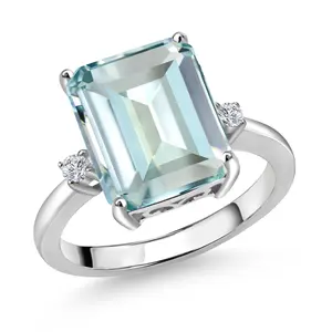 5-7 Cttw Gemstone Birthstone and White Lab Grown Diamond 3-Stone Engagement Ring | 925 Sterling Silver | Center Emerald Cut 12X10MM | Wedding Anniversary Promise Ring For Women