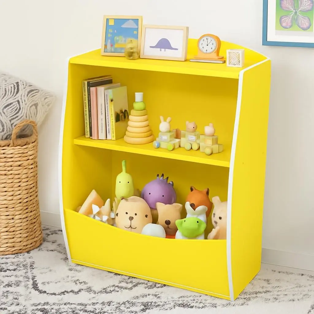 Kids Bookshelf, Toy Storage Organizer, Children's Toy Shelf, Toy Storage Cabinet, Fit for Children's Room, Playroom, Hallway, Kindergarten, Yellow