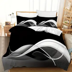 3-Piece & Interwoven Art Line Bedding Set, Includes Fitted Sheet and Pillowcases, 100% Polyester Fiber, Comfortable Bedroom Decor