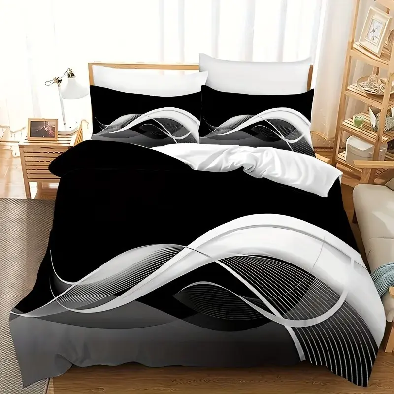 3-Piece & Interwoven Art Line Bedding Set, Artistic Bedding Sets, Decorative Bedding Sets, Includes Fitted Sheet and Pillowcases, 100% Polyester Fiber, Comfortable Bedroom Decor