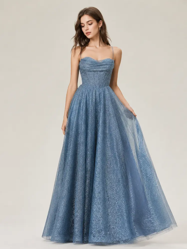 Spaghetti Strap Sweetheart V Neck Floor Length Formal Gown Zip Back High Side Slit Full Flowy Big Swing Skirt Long Evening Dress Elegant A Line Maxi Outfit For Prom Homecoming Wedding Guest Gala Birthday Red Carpet Special Occasion Women Night Out Party