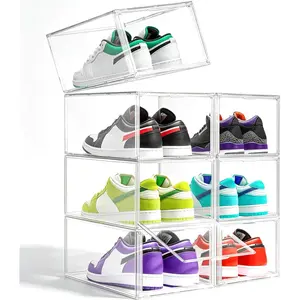 1 Pack Drop Front Shoe Boxes with   Door Clear Plastic Stackable Shoe Organizer for Sneaker & Boots Collection, Space-Saving Shoe Storage for Closet, Entryway, Bedroom, Size 12