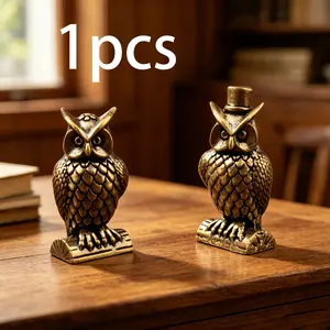 Mini Brass Owl Handle Holder, Vintage Copper Sculpture, Creative Gift for Friends and Colleagues, Desktop Decorative Ornament, Vintage Home Decor, Collectible Figurine