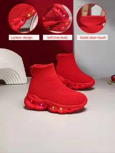 Breathable High Top Outdoor Walking Shoes for Kids, Comfortable Children Sports Shoes for Boys & Girls, Ideal for Spring & Fall, Led Shoes