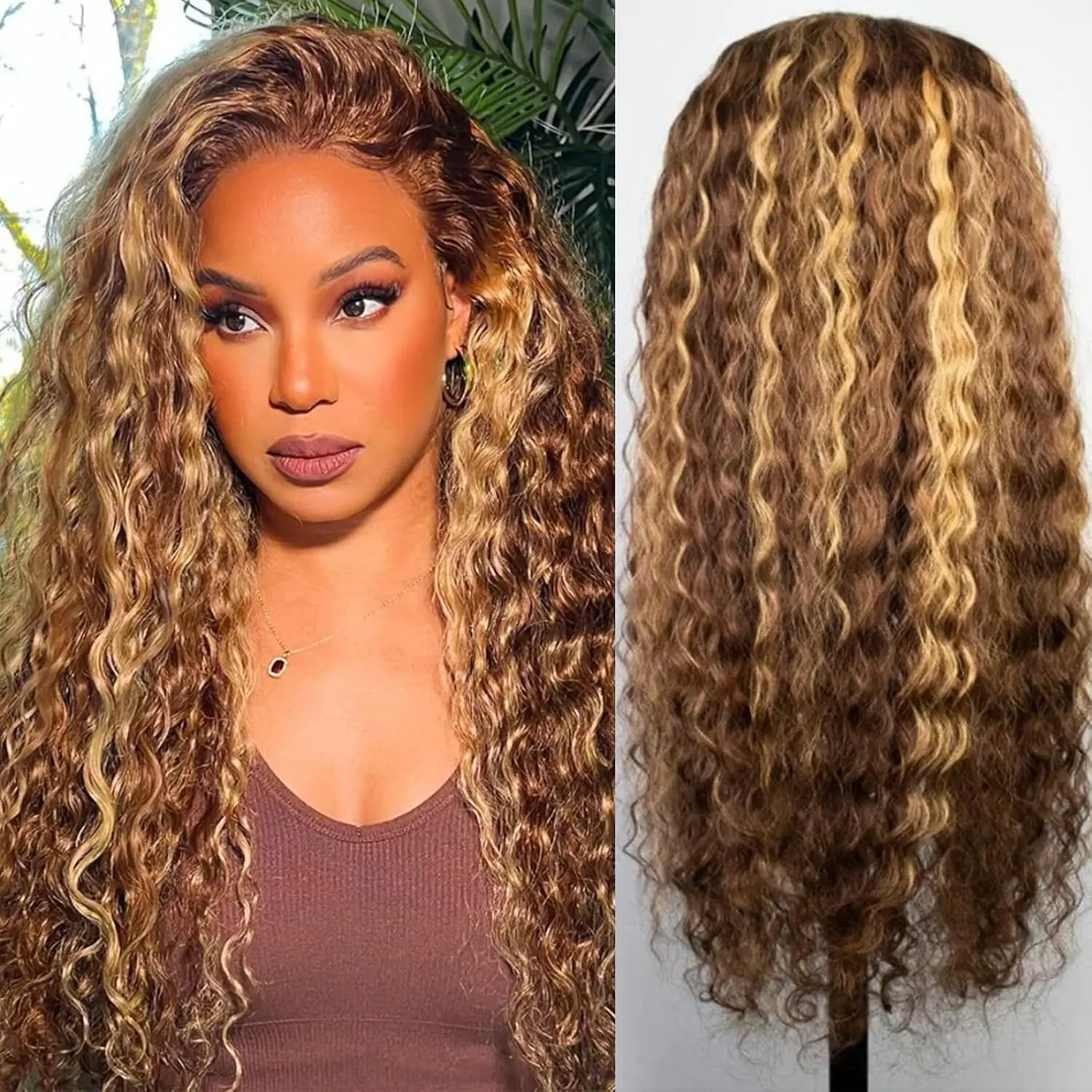 GHKFS Highlight Ombre Lace Front Wig Human Hair 180% Density 13x6 Honey Blonde 4/27 Deep Wave Glueless Pre Plucked HD Lace Frontal Wigs for Women