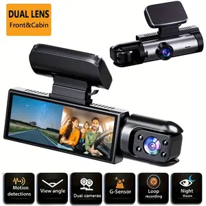 mount adhesive Dual Front & Inside Car Dash Camera with G-Sensor Loop Recording Night Vision Motion Detection Parking Monitoring for Taxi Truck SUV Sedan No SD Card Included Vehicle Security Camera Dual Lens System Easy Button Controls