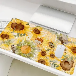 Sunflower Pattern Mouse Pad, Rectangle Gaming Mouse Pad, Non-Slip Rubber Base Stitched Edge Desk Pad, Desk Accessory for Home Office Game