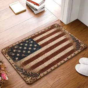 Vintage American Flag Black-and-White Graphic Doormat, Non-Slip Rubber Backing, Machine-Washable Indoor-Outdoor Floor Mat for Living Room & Front Door, Black-And-White Graphic Doormats