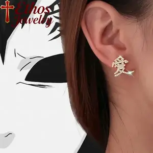 "Love" Stud Earrings Inlaid with AAAAA Cubic Zirconia Copper Unisex Daily Wear Jewelry Elegant Design Dazzling