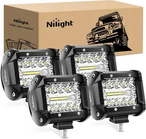Nilight 4Pcs LED Pods 4Inch 60W Triple Row Flood Spot Combo 6000LM Light Bar Driving Fog Lights Off Road Lighting for Trucks Pickup Golf Cart SUV ATV UTV 4x4 Van Camper Boat motorcycle light Automotive