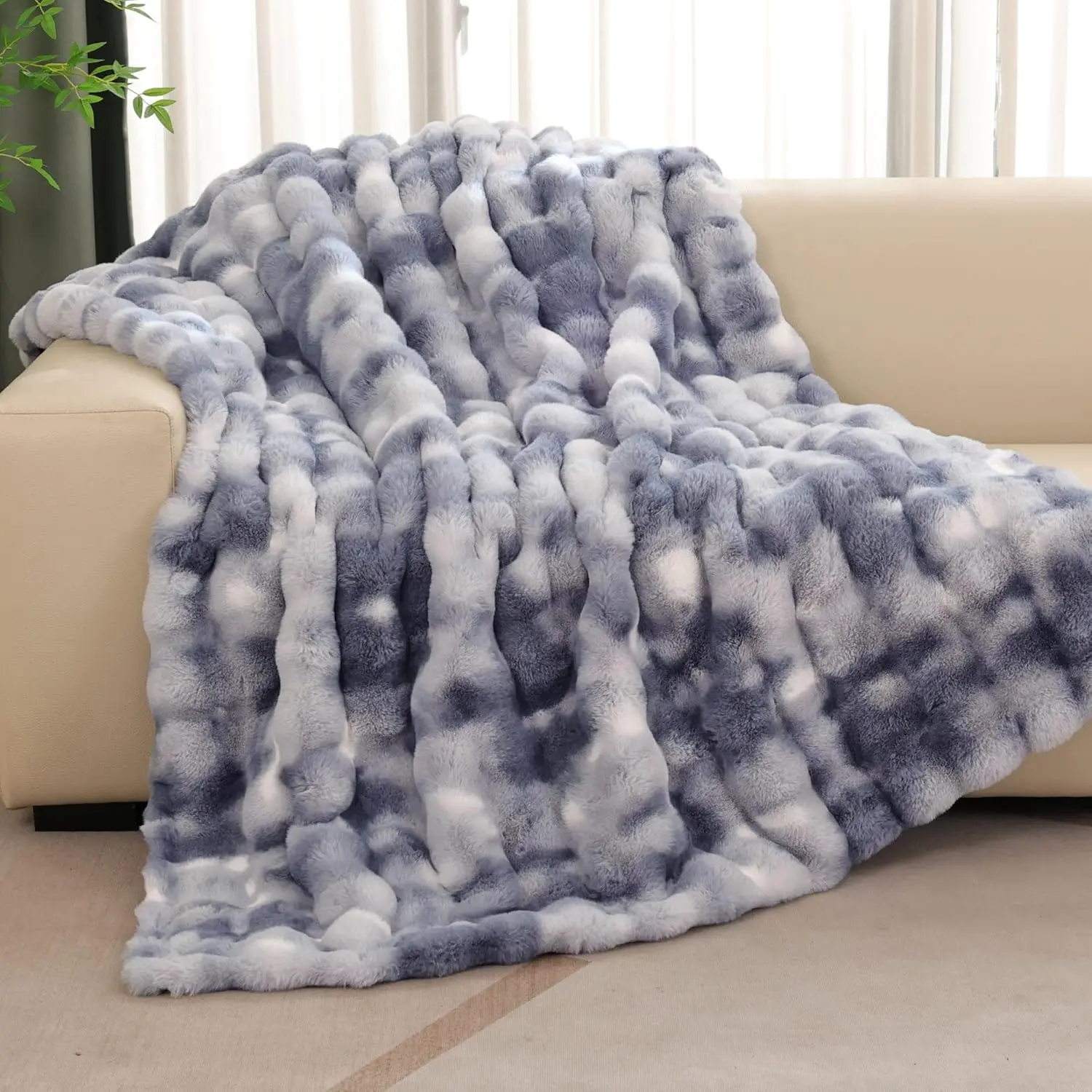 Tie-dye Blue Soft Comfy Throw Blanket for Couch Bedroom Faux  50x60 Fluffy Blanket for Living Room Furry Bed Comforter Cozy  Decor Gifts 860 GSM