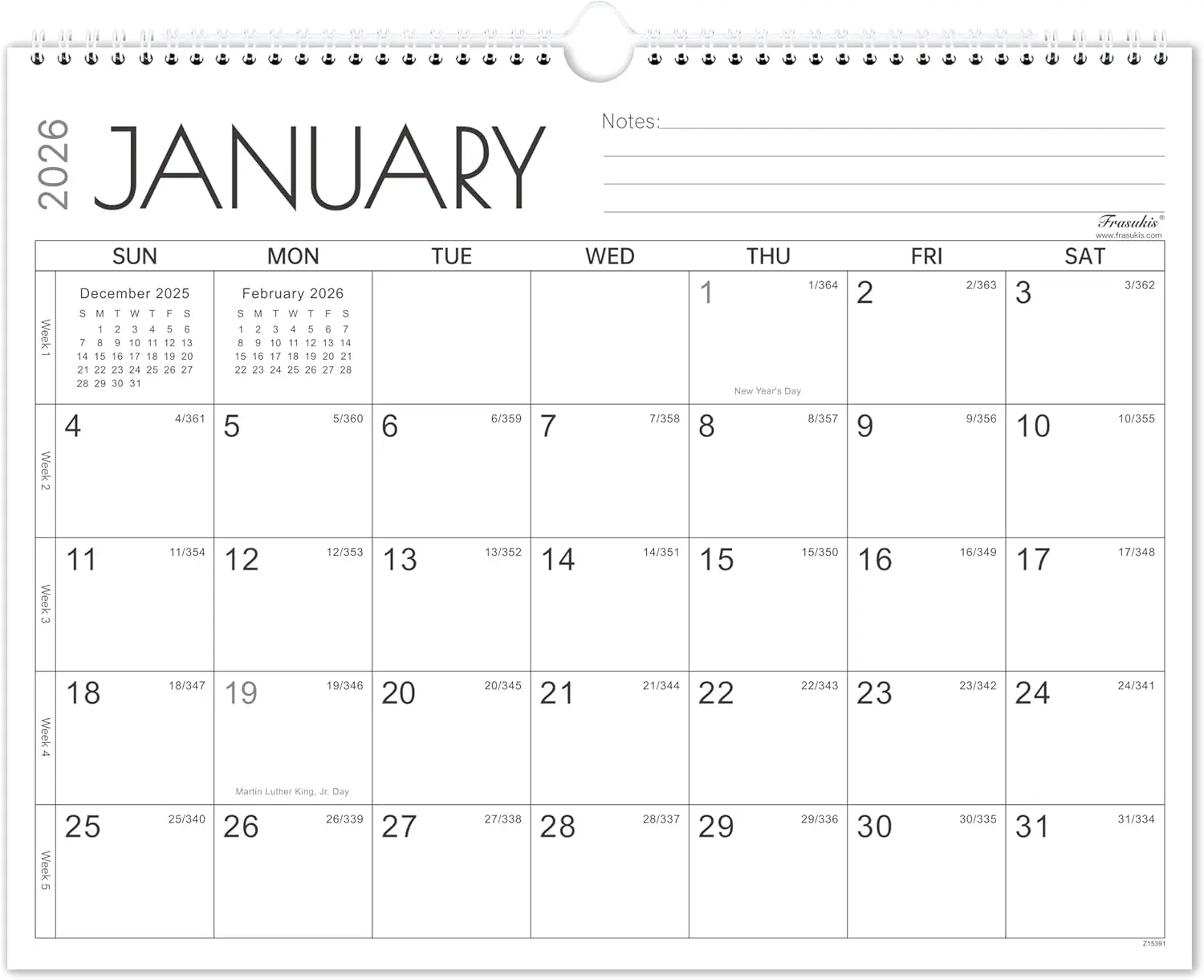 2-Year Wall Mount Large Block Calendar 2026-2027 (Jan 2026-Dec 2027), Office Stationery Supplies, Premium Paper, Exquisite Design, Monthly Overview, Sufficient Blank Blocks, Julian Dates Planning Aid, Large Numbers & Text, Simple Cover, Relieves Fatigue