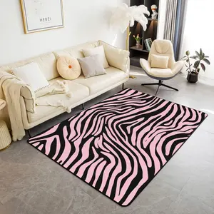 Zebra Stripes Area Rug,Wildlife Decor Rugs Mat for Living Room Bedroom Decor,Wild Animals Carpet,Non Slip Pink Black Stripe Area Runner Rug