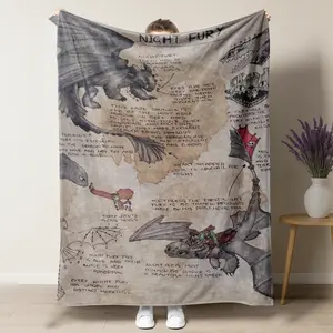 Night Fury Journal Style Blanket – Vintage How to Train Your Dragon Fan Art Design Featuring Toothless Anatomy Notes, Perfect for Dragon & Fantasy Fans