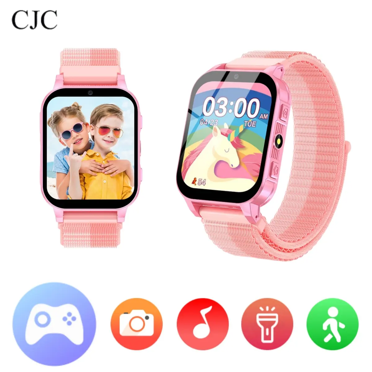 CJC 4G Rechargeable Android Kids Wristwatch, Durable Stainless Steel-Aluminum Gaming Wearable, 1.83-in HD Screen, GPS Tracking, SOS Button, 47 Games, Waterproof, 24+ Hr Battery, USB-Charged, Selfie Capable, Ideal Birthday Gift for 3-12 Year Olds (Black),