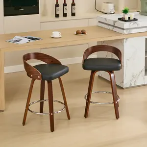 Bar Stools Set of 2, Swivel Bar Height Stools with Low Back, Wood Bar Chairs with Soft Cushion Seat, 25-Inch Seat Height (25" Counter Height)