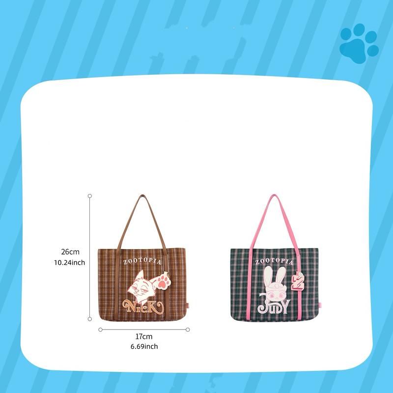 Disney Zootopia Series Plaid Tote Bag Fashionable Cute Shoulder Bag For Daily Use,Large Capacity,Durable Material,Commute & Shopping,Holiday & Holiday Haul