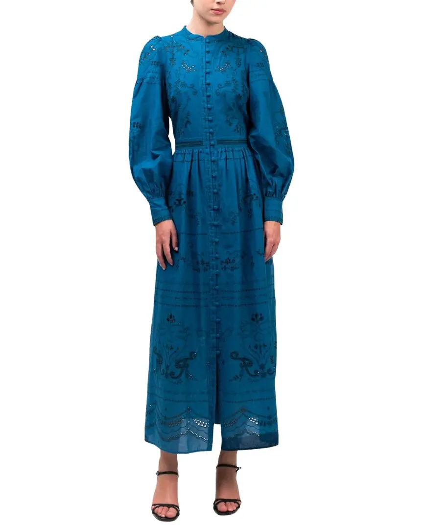 Marchesa Notte Embroidered Cotton Voile Tiered Maxi Dress