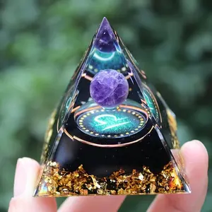 1pc Twelve Constellations Orgone Pyramid, Amethyst Crystal, Home Decoration, Gift For Family And Friends Artificial Gemstone Decorated Malachite