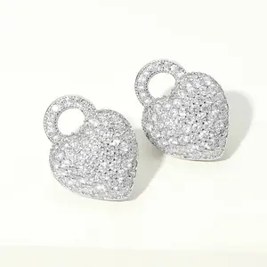 14K Gold Plated Pave Heart Padlock Stud Earrings