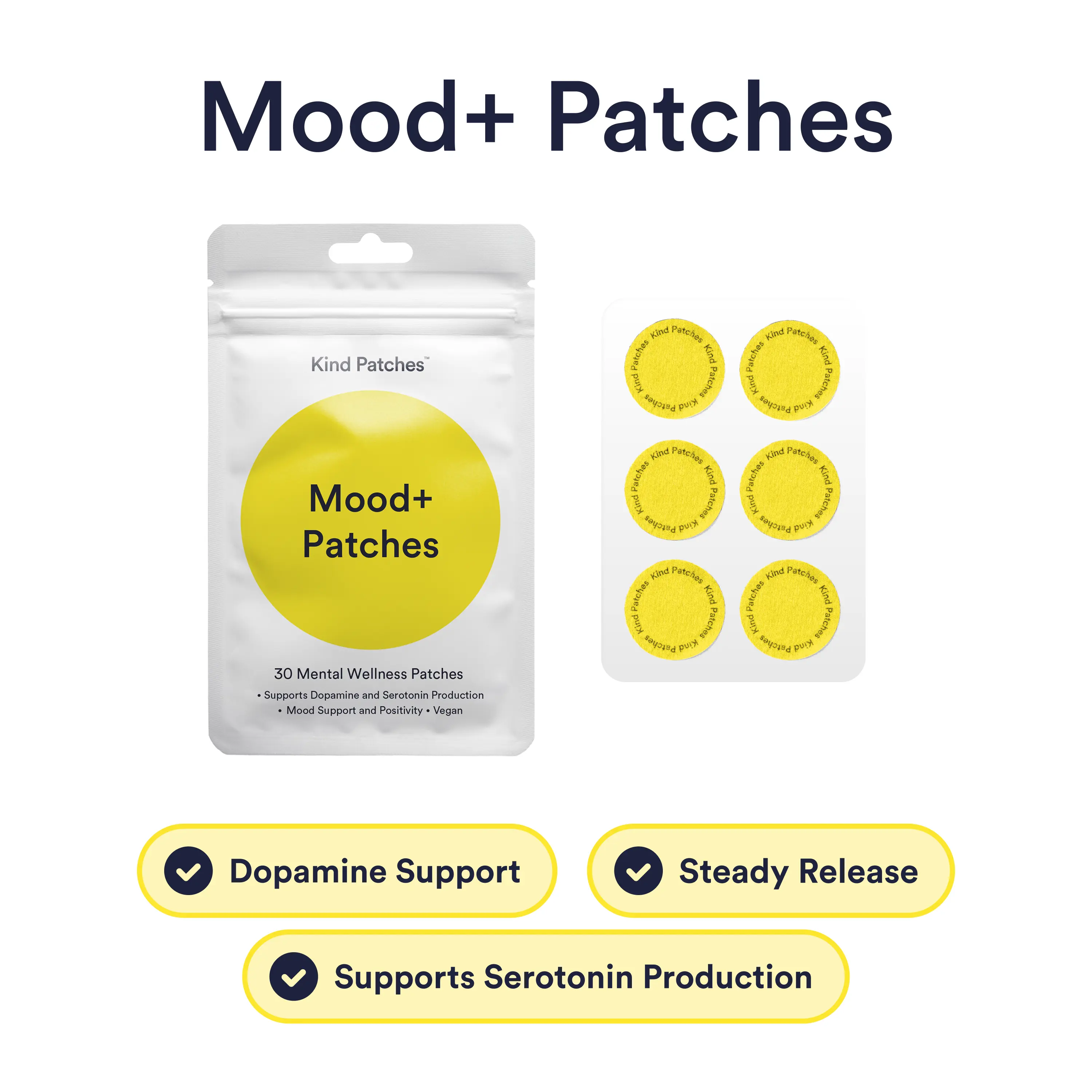 Kind Patches: Mood+ Patches: 30 Mental Wellness Patches: Supports Serotonin Production, Mood Support and Positivity, Vegan