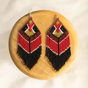 Aristocrat - Red Elegant Bird Beaded Earrings - Handmade by Native Artisans - Mother Sierra