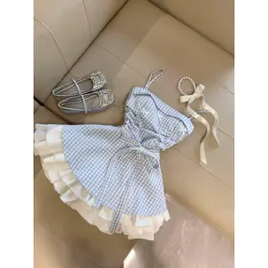 Harajuku Sweet Sleeveless Y2k Mini Dress Japanese Style Elegant Plaid Dress Casual Korean Fashion Short Party Dress Woman Chic