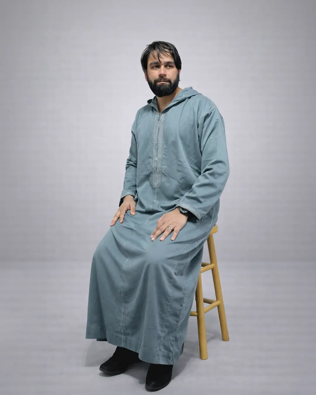 Men's Moroccan Dusty Sage Green Djellaba | Premium Linen Hooded Islamic Thobe