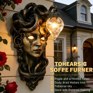 Medusa Statue Wall Lamp - Greek Mythology Character Wall Lamp - Retro American Wall Accent Light - Gothic Home Decor - Suitable for decoration in gardens, corridors, living rooms, passageways, bedrooms, etc.- Easter, Christmas, Halloween gift