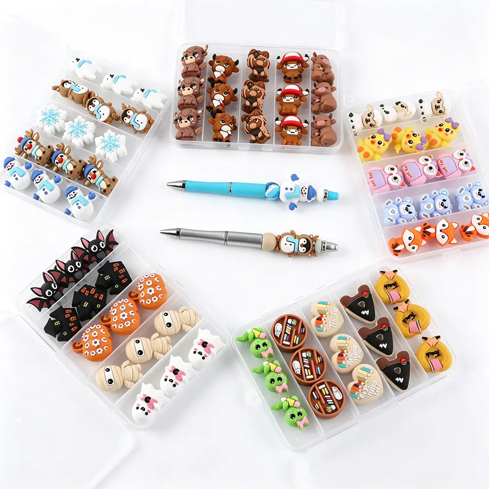 15Pcs/Box 3D Cartoon Owl Cow Sheep Chicken Bear Sheep  Animal And Halloween Series Focal Silicone Beads For Beaded Pen, Bag Chain, Keychain Phone Chain DIY Crafts Accessory
