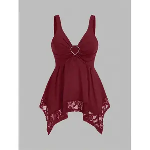 Fashionable women’s lace vest adorned with a heart-shaped floral patchwork design, an elegant sleeveless top for casual wear