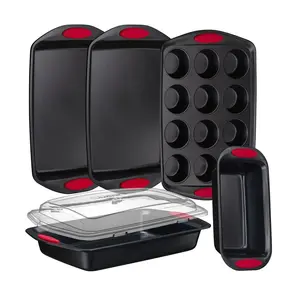 Nutrichef 6pc.Carbon Steel Bakeware Set With Silicone Handles
